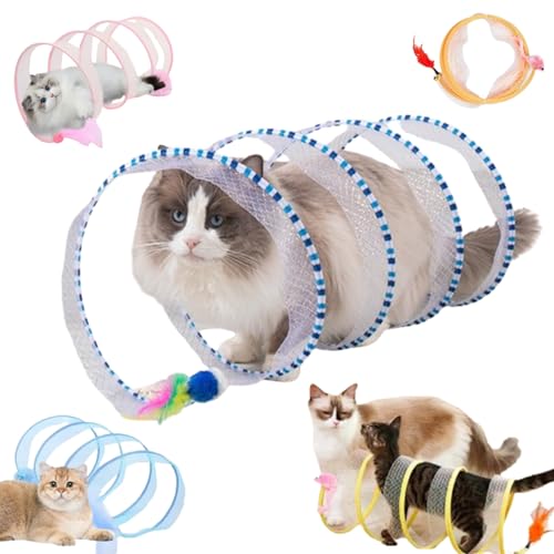 Gertar Cat Tunnel Toy, Spiral Cat Tunnel Toy, Gertar Cat Toy, S Type Cat Tunnel Toy, Cat Tunnel Toys for Indoor Cats, Folding Interactive Playing Pet Toy with Furry Ball Plush Mice (Blue-1) von Liocwocne