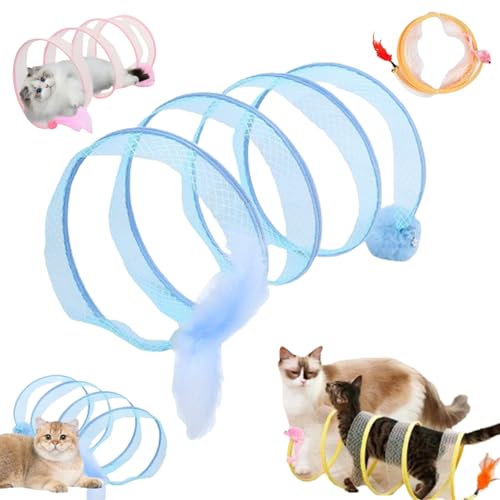 Gertar Cat Tunnel Toy, Spiral Cat Tunnel Toy, Gertar Cat Toy, S Type Cat Tunnel Toy, Cat Tunnel Toys for Indoor Cats, Folding Interactive Playing Pet Toy with Furry Ball Plush Mice (Blue-2) von Liocwocne