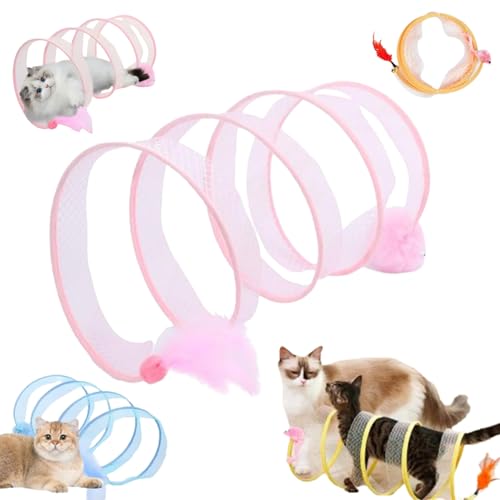 Gertar Cat Tunnel Toy, Spiral Cat Tunnel Toy, Gertar Cat Toy, S Type Cat Tunnel Toy, Cat Tunnel Toys for Indoor Cats, Folding Interactive Playing Pet Toy with Furry Ball Plush Mice (Pink) von Liocwocne