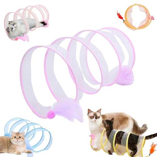 Gertar Cat Tunnel Toy, Spiral Cat Tunnel Toy, Gertar Cat Toy, S Type Cat Tunnel Toy, Cat Tunnel Toys for Indoor Cats, Folding Interactive Playing Pet Toy with Furry Ball Plush Mice (Purple) von Liocwocne