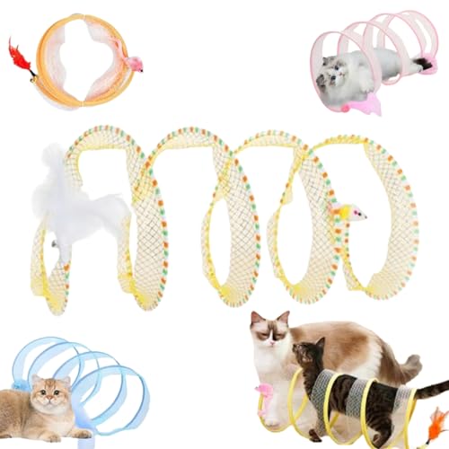 Gertar Cat Tunnel Toy, Spiral Cat Tunnel Toy, Gertar Cat Toy, S Type Cat Tunnel Toy, Cat Tunnel Toys for Indoor Cats, Folding Interactive Playing Pet Toy with Furry Ball Plush Mice (Yellow-1) von Liocwocne