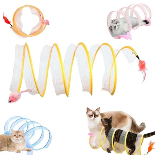 Gertar Cat Tunnel Toy, Spiral Cat Tunnel Toy, Gertar Cat Toy, S Type Cat Tunnel Toy, Cat Tunnel Toys for Indoor Cats, Folding Interactive Playing Pet Toy with Furry Ball Plush Mice (Yellow-2) von Liocwocne