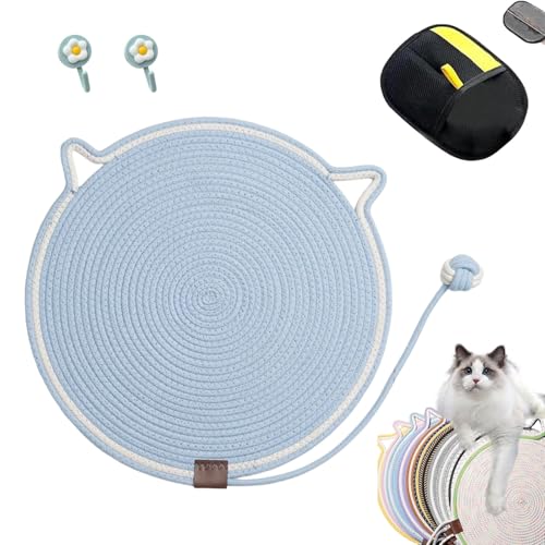 Kratzwunder, Kratzunterlage Katzen, Kratzwunder Doppel-Kratzmatte Katze, mit Baumwollkugel Spielzeug Katzenohr Design,Katzen hundeschlafmatte Kratzfest und Robust Kein Schmutz(Blau,43cm) von Liocwocne