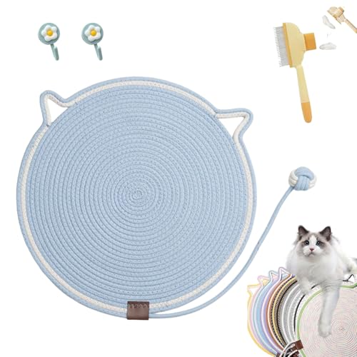 Kratzwunder, Kratzunterlage Katzen, Kratzwunder Doppel-Kratzmatte Katze, mit Baumwollkugel Spielzeug Katzenohr Design,Katzen hundeschlafmatte Kratzfest und Robust Kein Schmutz(Blau,50cm) von Liocwocne