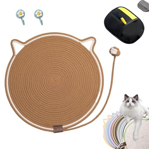 Kratzwunder, Kratzunterlage Katzen, Kratzwunder Doppel-Kratzmatte Katze, mit Baumwollkugel Spielzeug Katzenohr Design,Katzen hundeschlafmatte Kratzfest und Robust Kein Schmutz(Braun,43cm) von Liocwocne