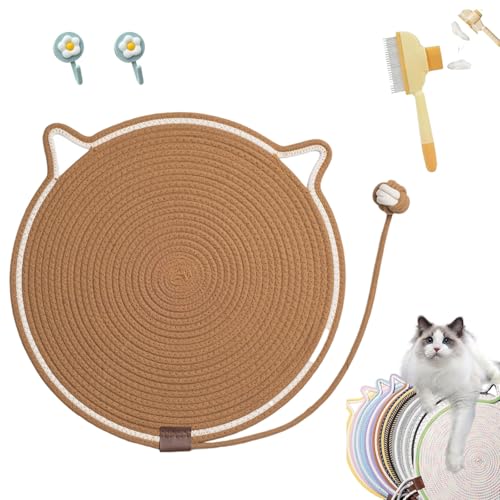 Kratzwunder, Kratzunterlage Katzen, Kratzwunder Doppel-Kratzmatte Katze, mit Baumwollkugel Spielzeug Katzenohr Design,Katzen hundeschlafmatte Kratzfest und Robust Kein Schmutz(Braun,43cm) von Liocwocne