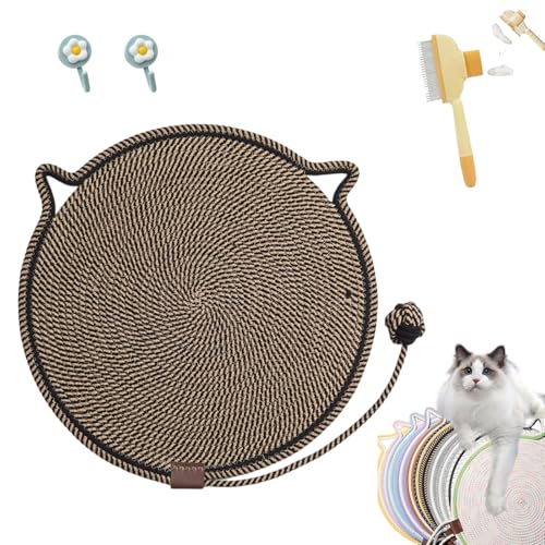 Kratzwunder, Kratzunterlage Katzen, Kratzwunder Doppel-Kratzmatte Katze, mit Baumwollkugel Spielzeug Katzenohr Design,Katzen hundeschlafmatte Kratzfest und Robust Kein Schmutz(Dunkelbraun,43cm) von Liocwocne
