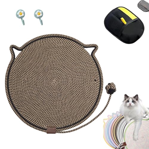 Kratzwunder, Kratzunterlage Katzen, Kratzwunder Doppel-Kratzmatte Katze, mit Baumwollkugel Spielzeug Katzenohr Design,Katzen hundeschlafmatte Kratzfest und Robust Kein Schmutz(Dunkelbraun,50cm) von Liocwocne