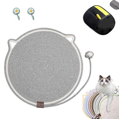 Kratzwunder, Kratzunterlage Katzen, Kratzwunder Doppel-Kratzmatte Katze, mit Baumwollkugel Spielzeug Katzenohr Design,Katzen hundeschlafmatte Kratzfest und Robust Kein Schmutz(Dunkelgrau,50cm) von Liocwocne
