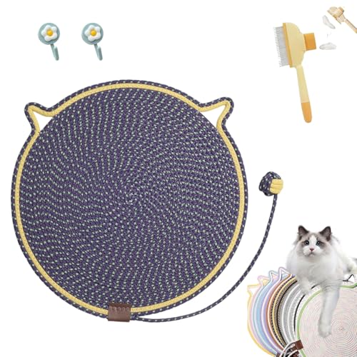 Kratzwunder, Kratzunterlage Katzen, Kratzwunder Doppel-Kratzmatte Katze, mit Baumwollkugel Spielzeug Katzenohr Design,Katzen hundeschlafmatte Kratzfest und Robust Kein Schmutz(Dunkelviolett,43cm) von Liocwocne