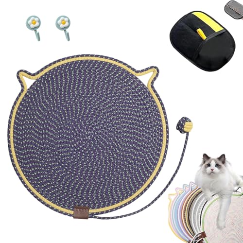 Kratzwunder, Kratzunterlage Katzen, Kratzwunder Doppel-Kratzmatte Katze, mit Baumwollkugel Spielzeug Katzenohr Design,Katzen hundeschlafmatte Kratzfest und Robust Kein Schmutz(Dunkelviolett,50cm) von Liocwocne