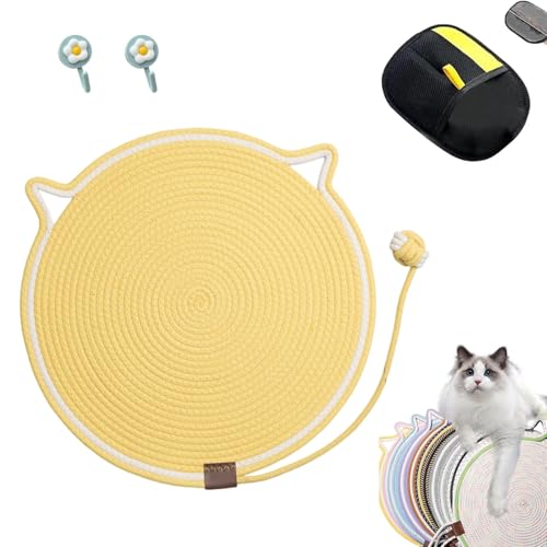 Kratzwunder, Kratzunterlage Katzen, Kratzwunder Doppel-Kratzmatte Katze, mit Baumwollkugel Spielzeug Katzenohr Design,Katzen hundeschlafmatte Kratzfest und Robust Kein Schmutz(Gelb,43cm) von Liocwocne