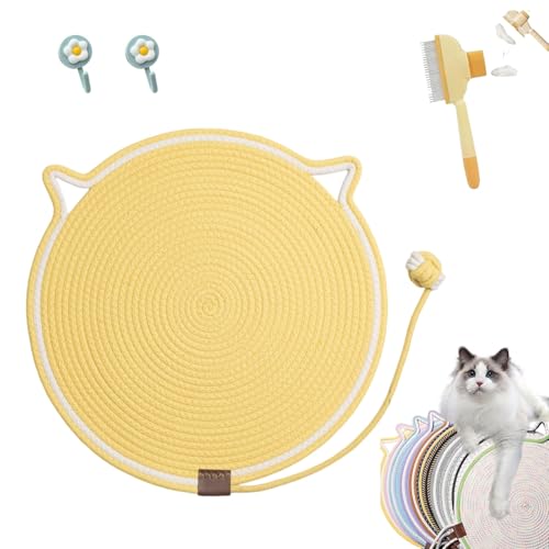 Kratzwunder, Kratzunterlage Katzen, Kratzwunder Doppel-Kratzmatte Katze, mit Baumwollkugel Spielzeug Katzenohr Design,Katzen hundeschlafmatte Kratzfest und Robust Kein Schmutz(Gelb,43cm) von Liocwocne