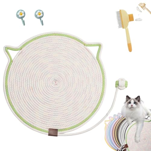 Kratzwunder, Kratzunterlage Katzen, Kratzwunder Doppel-Kratzmatte Katze, mit Baumwollkugel Spielzeug Katzenohr Design,Katzen hundeschlafmatte Kratzfest und Robust Kein Schmutz(Grün,43cm) von Liocwocne