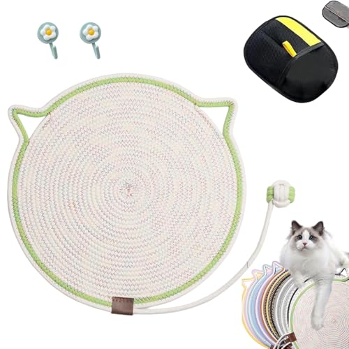 Kratzwunder, Kratzunterlage Katzen, Kratzwunder Doppel-Kratzmatte Katze, mit Baumwollkugel Spielzeug Katzenohr Design,Katzen hundeschlafmatte Kratzfest und Robust Kein Schmutz(Grün,50cm) von Liocwocne