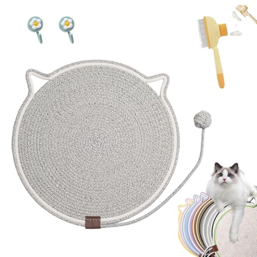 Kratzwunder, Kratzunterlage Katzen, Kratzwunder Doppel-Kratzmatte Katze, mit Baumwollkugel Spielzeug Katzenohr Design,Katzen hundeschlafmatte Kratzfest und Robust Kein Schmutz(Hellgrau,43cm) von Liocwocne