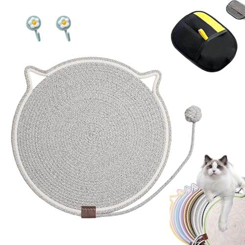 Kratzwunder, Kratzunterlage Katzen, Kratzwunder Doppel-Kratzmatte Katze, mit Baumwollkugel Spielzeug Katzenohr Design,Katzen hundeschlafmatte Kratzfest und Robust Kein Schmutz(Hellgrau,50cm) von Liocwocne