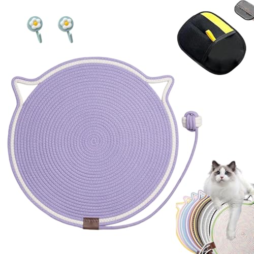 Kratzwunder, Kratzunterlage Katzen, Kratzwunder Doppel-Kratzmatte Katze, mit Baumwollkugel Spielzeug Katzenohr Design,Katzen hundeschlafmatte Kratzfest und Robust Kein Schmutz(Hellviolett,43cm) von Liocwocne