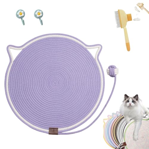 Kratzwunder, Kratzunterlage Katzen, Kratzwunder Doppel-Kratzmatte Katze, mit Baumwollkugel Spielzeug Katzenohr Design,Katzen hundeschlafmatte Kratzfest und Robust Kein Schmutz(Hellviolett,50cm) von Liocwocne