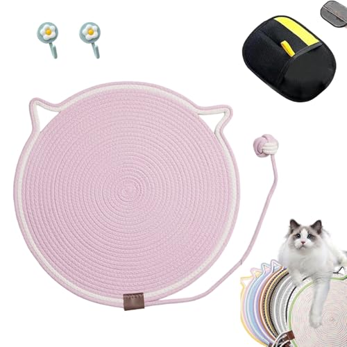 Kratzwunder, Kratzunterlage Katzen, Kratzwunder Doppel-Kratzmatte Katze, mit Baumwollkugel Spielzeug Katzenohr Design,Katzen hundeschlafmatte Kratzfest und Robust Kein Schmutz(Rosa,43cm) von Liocwocne