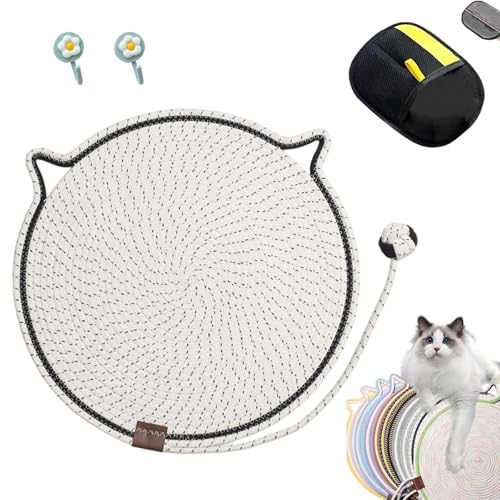 Kratzwunder, Kratzunterlage Katzen, Kratzwunder Doppel-Kratzmatte Katze, mit Baumwollkugel Spielzeug Katzenohr Design,Katzen hundeschlafmatte Kratzfest und Robust Kein Schmutz(Weiß,50cm) von Liocwocne