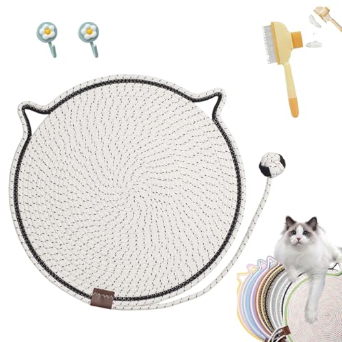 Kratzwunder, Kratzunterlage Katzen, Kratzwunder Doppel-Kratzmatte Katze, mit Baumwollkugel Spielzeug Katzenohr Design,Katzen hundeschlafmatte Kratzfest und Robust Kein Schmutz(Weiß,50cm) von Liocwocne