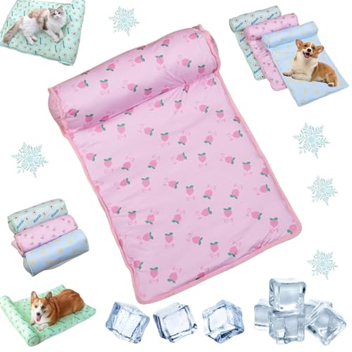 Liocwocne Cats Dogs Cooling Bed, Ice Silk Cool Pillow Cushion, Pet Ice Pad Mat, Pet Cooling Ice Mat, Washable Breathable Summer Pet Ice Mat Sleeping Pad with Pillow (60 * 40cm,Pink) von Liocwocne