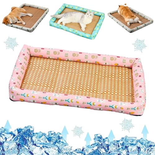 Liocwocne Pet Ice Pad Mat, Flopet Pet Ice Pad Mat, Cats Dogs Cooling Bed, Pet Cooling Ice Mat, Ice Rattan Cooling Bed for Cats Dogs, Washable Summer Pet Ice Mat Sleeping Pad with Pillow (40 * 30cm,G) von Liocwocne
