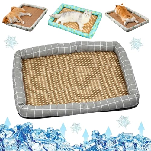 Liocwocne Pet Ice Pad Mat, Flopet Pet Ice Pad Mat, Cats Dogs Cooling Bed, Pet Cooling Ice Mat, Ice Rattan Cooling Bed for Cats Dogs, Washable Summer Pet Ice Mat Sleeping Pad with Pillow (40 * 30cm,H) von Liocwocne