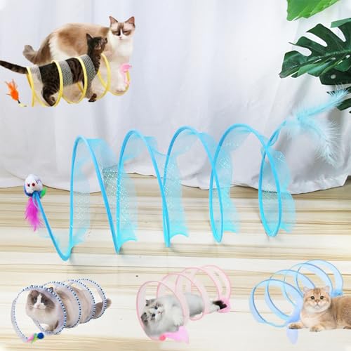 Self-Play Cat Hunting Spiral Tunnel Toy, Cat Spiral Tunnel Toy, S Type Cat Tunnel Toy, Cat Tunnel Toys for Indoor Cats, Folded Cat Tunnel with Feather and Mouse (Blue-A) von Liocwocne