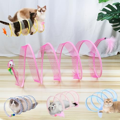 Self-Play Cat Hunting Spiral Tunnel Toy, Cat Spiral Tunnel Toy, S Type Cat Tunnel Toy, Cat Tunnel Toys for Indoor Cats, Folded Cat Tunnel with Feather and Mouse (Pink-A) von Liocwocne