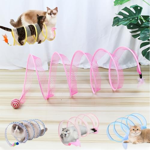Self-Play Cat Hunting Spiral Tunnel Toy, Cat Spiral Tunnel Toy, S Type Cat Tunnel Toy, Cat Tunnel Toys for Indoor Cats, Folded Cat Tunnel with Feather and Mouse (Pink-B) von Liocwocne
