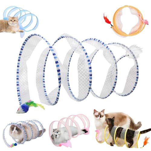 Self-Play Cat Hunting Spiral Tunnel Toy, Spiral Tunnel Cat Toy, Cat Hunting Spiral Tunnel Toy, S Type Cat Tunnel Toy, Cat Tunnel Toys for Indoor Cats, Folded Cat Tunnel with Mouse (Blue-A) von Liocwocne