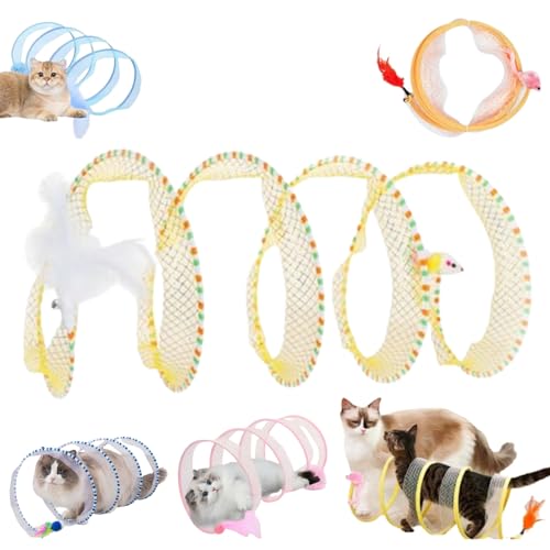 Self-Play Cat Hunting Spiral Tunnel Toy, Spiral Tunnel Cat Toy, Cat Hunting Spiral Tunnel Toy, S Type Cat Tunnel Toy, Cat Tunnel Toys for Indoor Cats, Folded Cat Tunnel with Mouse (Yellow-A) von Liocwocne