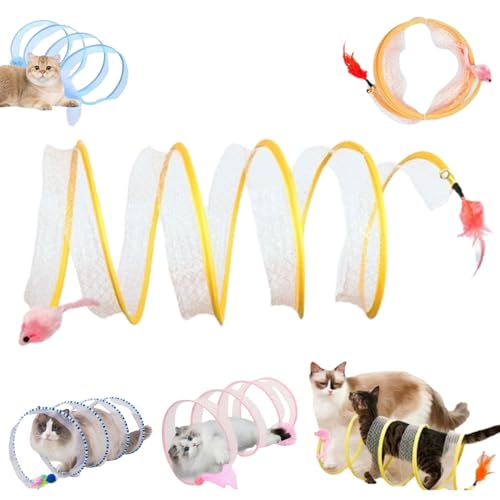 Self-Play Cat Hunting Spiral Tunnel Toy, Spiral Tunnel Cat Toy, Cat Hunting Spiral Tunnel Toy, S Type Cat Tunnel Toy, Cat Tunnel Toys for Indoor Cats, Folded Cat Tunnel with Mouse (Yellow-B) von Liocwocne