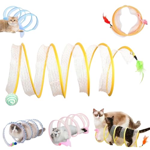 Self-Play Cat Hunting Spiral Tunnel Toy, Spiral Tunnel Cat Toy, Cat Hunting Spiral Tunnel Toy, S Type Cat Tunnel Toy, Cat Tunnel Toys for Indoor Cats, Folded Cat Tunnel with Mouse (Yellow-C) von Liocwocne