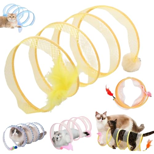 Self-Play Cat Hunting Spiral Tunnel Toy, Spiral Tunnel Cat Toy, Cat Hunting Spiral Tunnel Toy, S Type Cat Tunnel Toy, Cat Tunnel Toys for Indoor Cats, Folded Cat Tunnel with Mouse (Yellow-D) von Liocwocne
