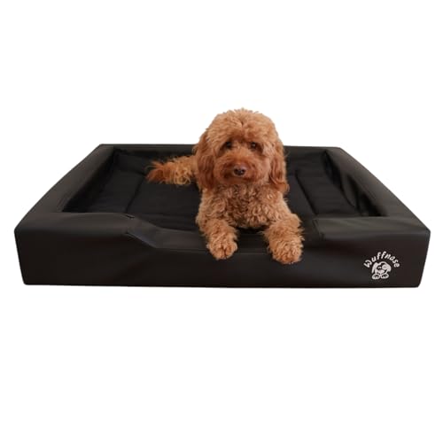 LionFlex Set | Orthopädisches Hundebett Pfotenruhe Schwarz + Anti-Haar Hundedecke Ella Schwarz | Veganes Kunstleder | Memory Foam | Öko-Tex Zertifiziert | Hand Made | Ergonomisch | 100 x 80 x 16 cm von LionFlex