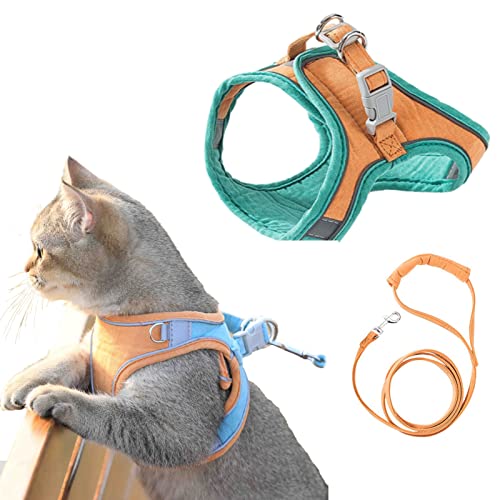 Luminous Cat Vest Harness and Leash Set, Escape Proof Cat Harness, Reflective Strap Night Cat Harness (Green Orange,XL(13.16.5LB)) von Lioncool