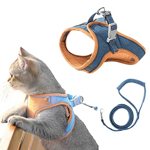 Luminous Cat Vest Harness and Leash Set, Escape Proof Cat Harness, Reflective Strap Night Cat Harness (Orange Blue,3XL(30.9-38.6LB)) von Lioncool