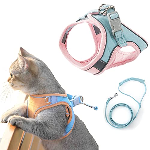 Luminous Cat Vest Harness and Leash Set, Escape Proof Cat Harness, Reflective Strap Night Cat Harness (Pink Blue,2XL(16.5-30.9LB)) von Lioncool