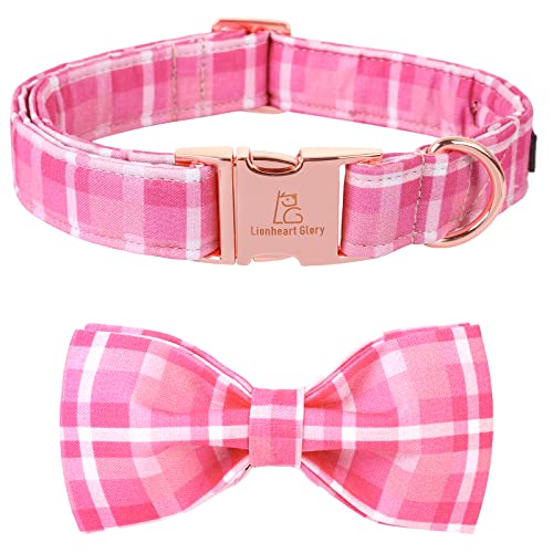 Lionheart Glory Pink Plaid Hundehalsband, verstellbares Hundehalsband mit Fliege, Haustier-Geschenk-Mädchen-Halsband für Hunde, weiche Fliege, Hundehalsbänder für X-Large Hunde von Lionheart glory