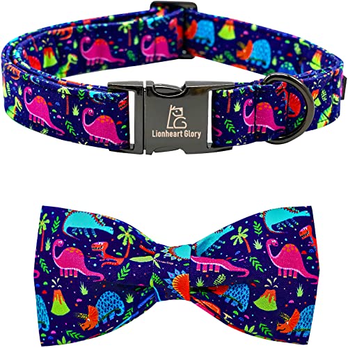 Lionheart glory Hundehalsband Blau Hundeschleife Halsband Junge Hundehalsbänder mit Schleife Heavy Duty Dinosaurier Bowtie Halsband für große Hunde Haustier Geschenk von Lionheart glory