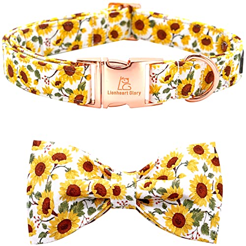 Lionheart glory Hundehalsband mit Fliege Sonnenblumendruck Hundehalsband für weibliche oder männliche Hunde weiche haltbare verstellbare Halsband Bögen für große Hunde von Lionheart glory