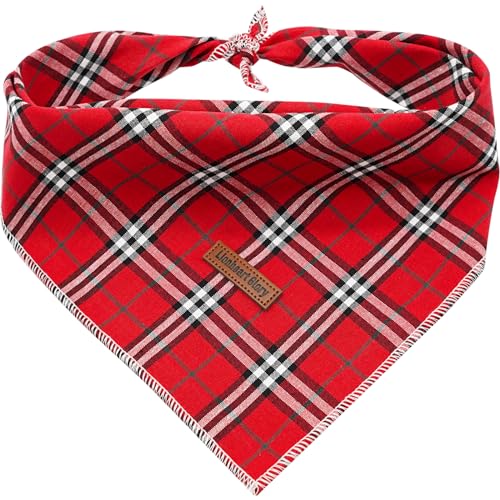 Lionheart glory Hundehalstuch, waschbar, weiche Baumwolle, Weihnachts-Lätzchen, Schal, verstellbares Halstuch, quadratische Hundehalstücher für große Hunde, karierte Bandanas von Lionheart glory