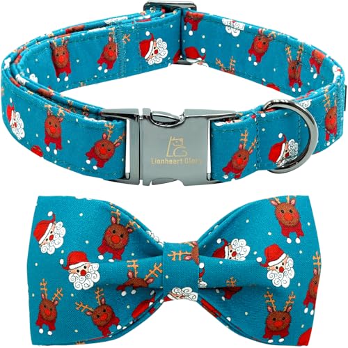 Lionheart glory Hundeschleife Halsband Weihnachten Santa Deer Hundehalsband für X-kleine Hunde Einstellbare weiche robuste Mädchen oder Jungen Halsbänder mit Bowtie Welpenhalsband Schleifen von Lionheart glory