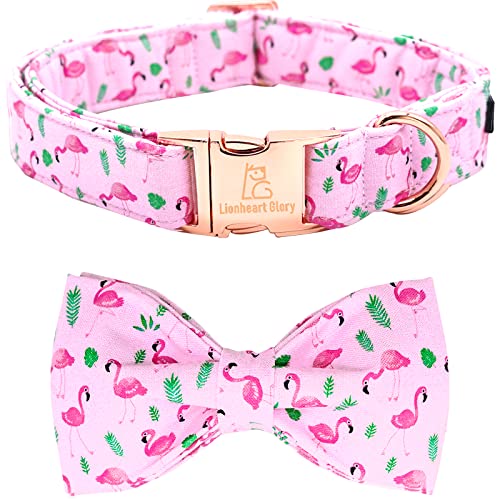 Lionheart glory Hundeschleifenhalsband Flamingos Print Hundehalsband für X-kleine Hunde, Frühlingshundehalsband mit Fliege Mädchen Hundehalsband Welpenhalsband Schleifen von Lionheart glory