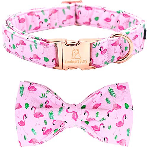 Lionheart glory Hundeschleifenhalsband Flamingos Print Hundehalsband für große Hunde, rosa Hundehalsband mit Schleife Frühlingshundehalsband Haustierhalsband Schleifen von Lionheart glory