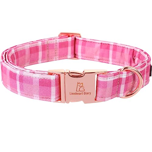 Lionheart glory Rosa Kariertes Hundehalsband, verstellbares Hundehalsband Mädchenhalsband für Hund, weiche Hundehalsbänder für mittelgroße Hunde, Haustiergeschenk von Lionheart glory