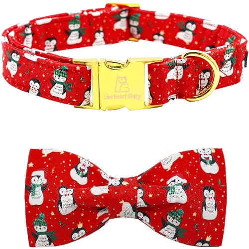 Lionheart glory Weihnachten Hundehalsband, rote Hundeschleife Halsband Pinguin Einstellbare weiche Fliege Halsbänder für große Hunde Mädchen oder Junge Halsband Hund Schleife von Lionheart glory